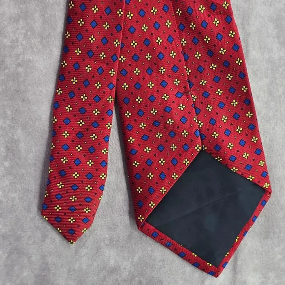 Christy Firenze Red Geometric Floral 100% Silk Italy Men's Neck Tie NWOT - Picture 6 of 6